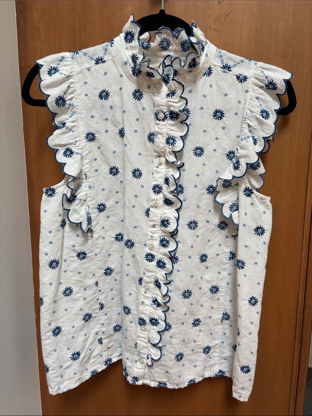 Sezane Caro Shirt Blue Embroidery - Size 4 - Picture 4 of 5